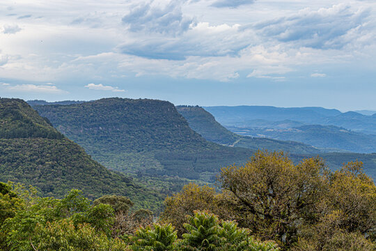 An indescribable landscape of the Belvedere Lookout of the Vale do Quilombo (Quilombo Valley) on a cloud-covered day.