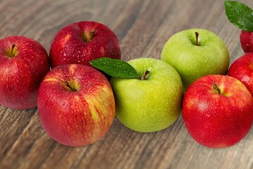 Fresh ripe juicy apple fruits on the desk