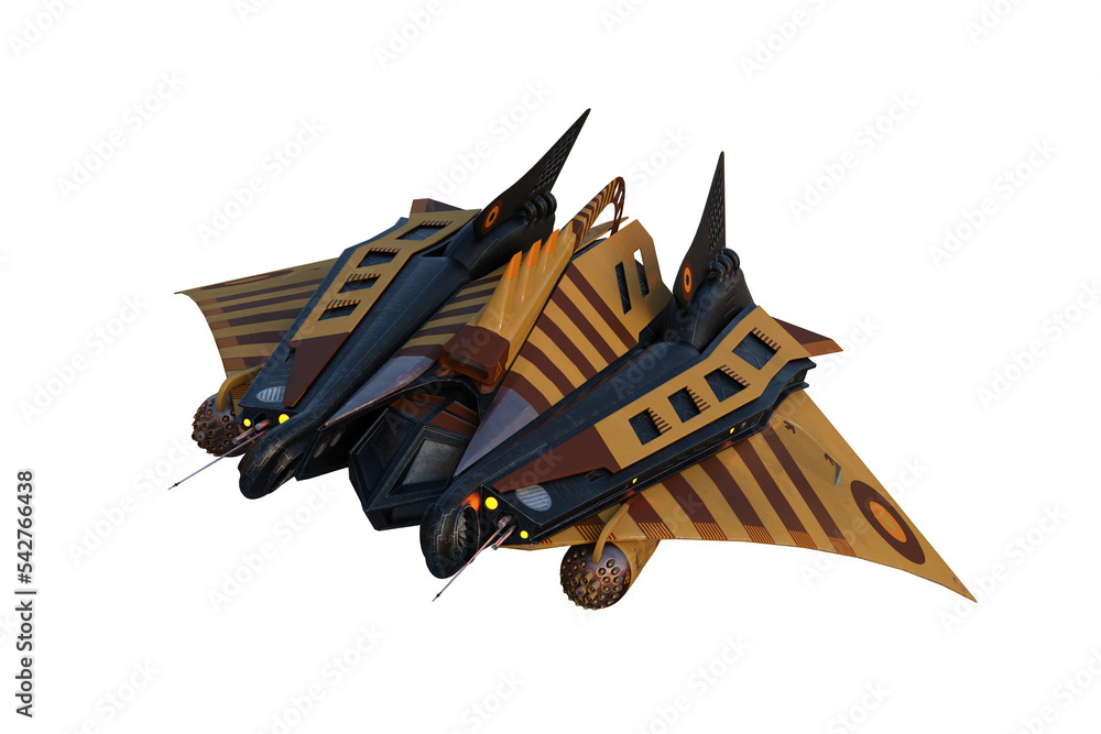 Poster Front view 3D rendering of a science fiction space ship isolated on transparent background.
