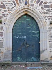 Seitliches Portal an der Universitätskirche St. Petri.
Magdeburg, Sachsen-Anhalt, Deutschland