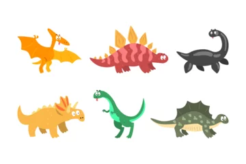 Fototapete Dinosaurier Funny Dinosaurs with Cute Snout as Wild Jurassic Beast Vector Set