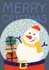 snowman cute christmas card vector