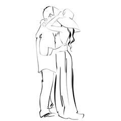 Fototapeta na wymiar Cute couple kissing Black and white style Illustration on the white background 