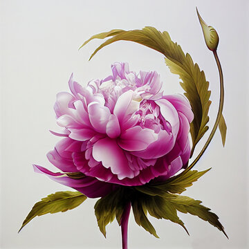 Pink Peony, Photorealistic Flower, Painted