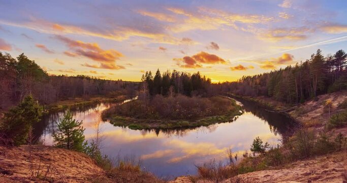 River bend timelapse in the dramatic evening light