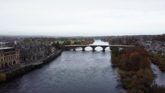Bridge on the River Tay aerial view, Perth, Scotland, United Kingdom