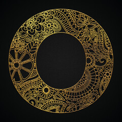 Zentangle golden design alphabet o