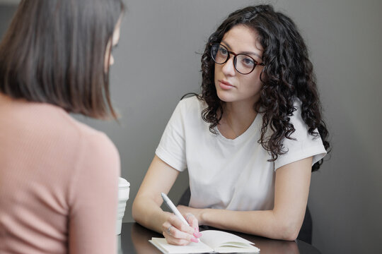 female psychologist holds a meeting with a patient. Help with anxiety and stress, mental health and moral support. mental health care, taking antidepressants. treatment of mental disorders