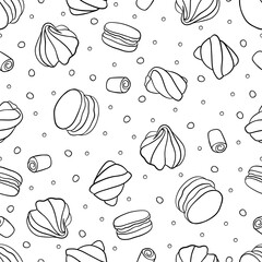 Pastry doodle background pattern. Hand drawn cakes  wallpaper. Isolated objects on white.