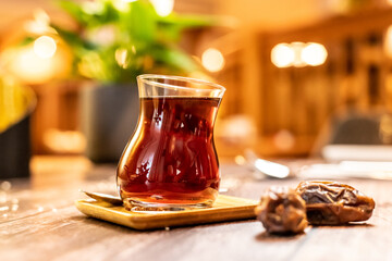 hot turkish tea served in an harmonic scene