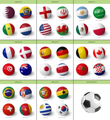 3D Balls with country flags on the white background of the Qatar 2022 world cup