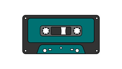 Obraz premium Old retro vintage music audio cassette for audio tape recorder with magnetic tape from 70s, 80s, 90s. Beautiful green icon. Vector illustration