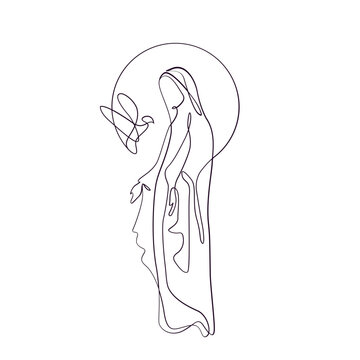 recommend clip art: Catholic saint with dove, black and white line art