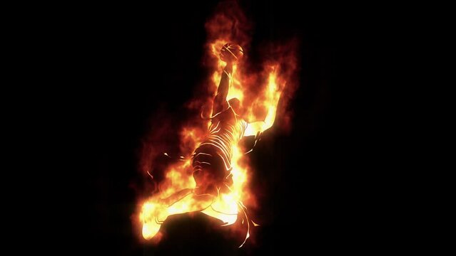 Fire Basketball Player Logo Looping Animation Graphic Element