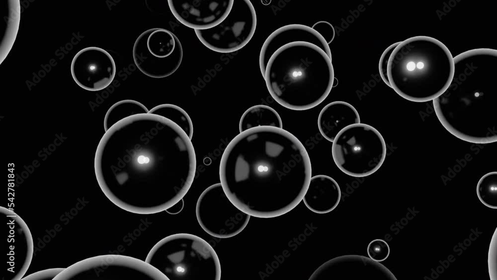 Poster black background. design. large white bubbles in animation on a dark background scatter in different