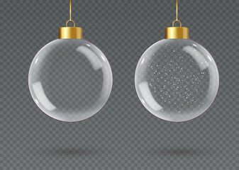 3d Realistic hanging glass christmas balls - obrazy, fototapety, plakaty