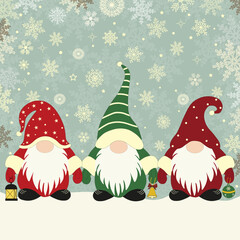 Three cute Christmas gnomes in santa hats - 542782822