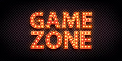 Fotobehang Vector realistic isolated neon marquee text of Game Zone on the transparent background. © comicsans