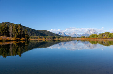 Fototapeta premium Scenic Landscape of the Tetons from Oxbow Bend in Grand Teton National Park Wyoming in Autumn