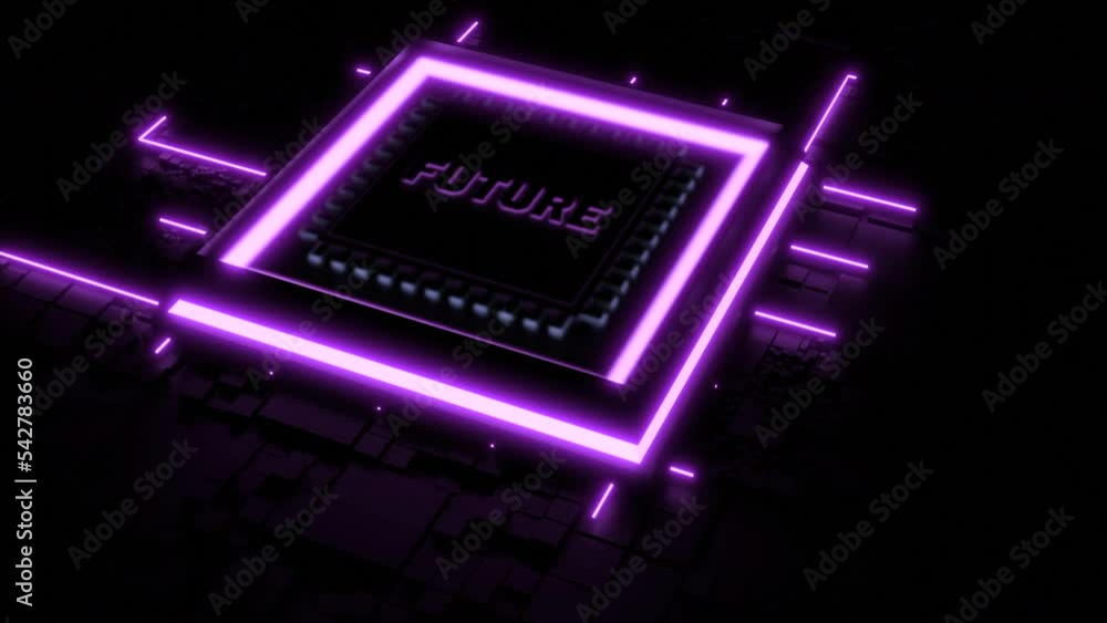Poster abstract micro chip with the word future. design. visualization of a modern circuit board.