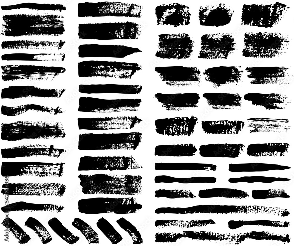 Poster set of different abstract shapes, smears and prints. black design elements isolated on white backgro