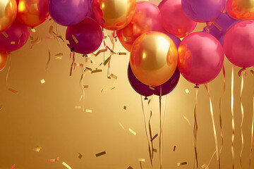 Backdrop Hintergrund Ballon Luftballon für eine Party Geburtstag Silvester bunt mit Luftschlangen für eine Party oder Karneval 3D Rendering Illustration AI Digital