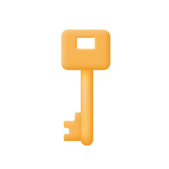 Yellow Key 3d icon isolated on white background. Home Protection, security, real estate, buying property concept. Vector illustration.