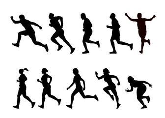 set of silhouette of a runner