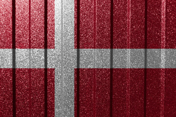 Textured flag of Denmark on metal wall. Colorful natural abstract geometric background with lines.