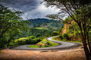 winding road on a valley or mountain, escarpment