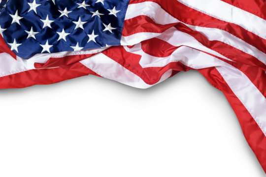 Closeup ruffled American flag isolated 