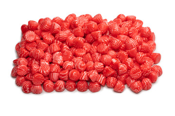 Red round tasty gummy candies islolated on a white background.