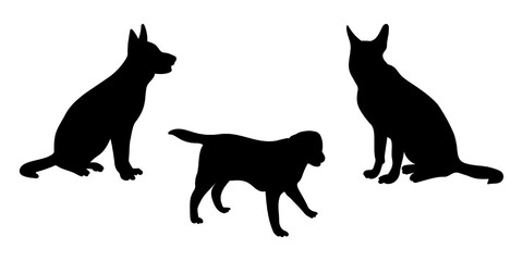 Silhouettes of dogs in different poses, set silhouettes of animals