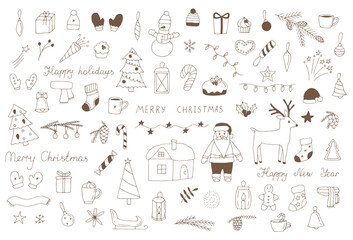 Christmas set vector illustration, hand drawing
