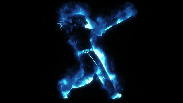 Blue Fire Baseball Player Logo Looping Animation Graphic Element