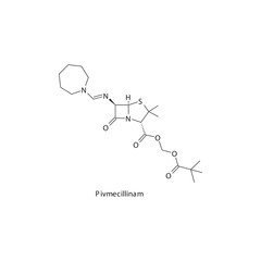 Fototapeta premium Pivmecillinam&nbsp; flat skeletal molecular structure Penicillin&nbsp; drug used in bacterial infection treatment. Vector illustration.