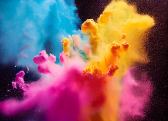 A colourful powder explosion on a black background 