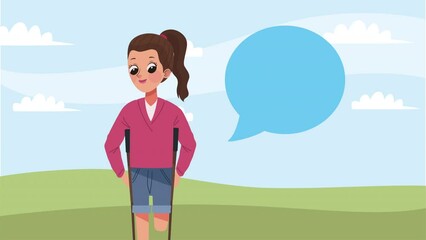 disability woman in crutch character