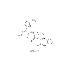 Cefovecin  flat skeletal molecular structure 3rd generation Cephalosporin drug used in bacterial infection treatment. Vector illustration.