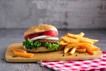 hamburger with french fries
