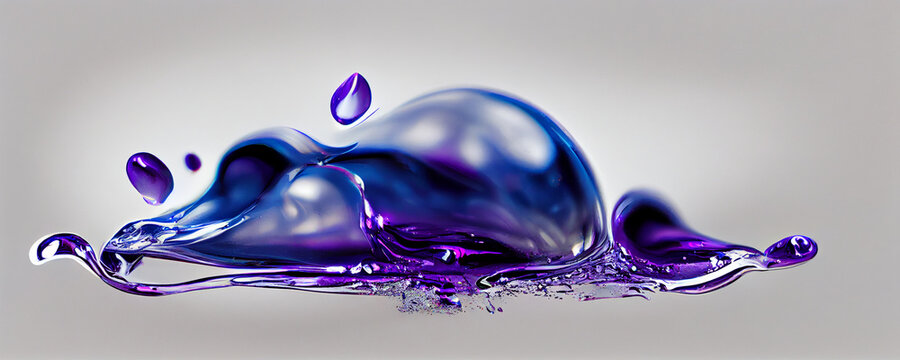 Purple Ooze Ink Inky Goo Color Blobs Water Splash Isolated On White, Blue Paint Blob, Colored Liquid Splat (generative AI, AI)