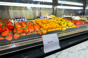 Variety of turkish colorful marzipan fruits