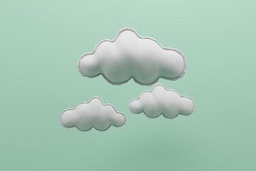 White 3d clouds set isolated on a blue background, Render soft round cartoon fluffy clouds icon in the blue sky, 3d rendering.