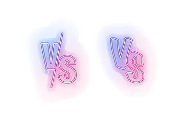 Versus neon design for competition. Vs tournament bright color glow, versus battle blue and red luminous effect.