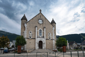 Naklejka premium Architecture of the church in the town of Autran in the Vercors in the Alps in France 