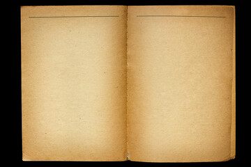 Background of an old open book with clean, yellowed pages  close-up and copy space
