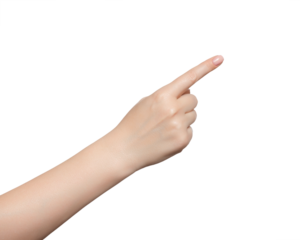 Woman hand with the index finger pointing, isolated