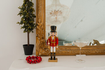 Christmas decor of the living room, nutcracker, decorative Christmas tree