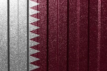 Textured flag of Qatar on metal wall. Colorful natural abstract geometric background with lines.