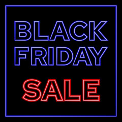 Neon blue inscription Black Friday and red sale on a black background